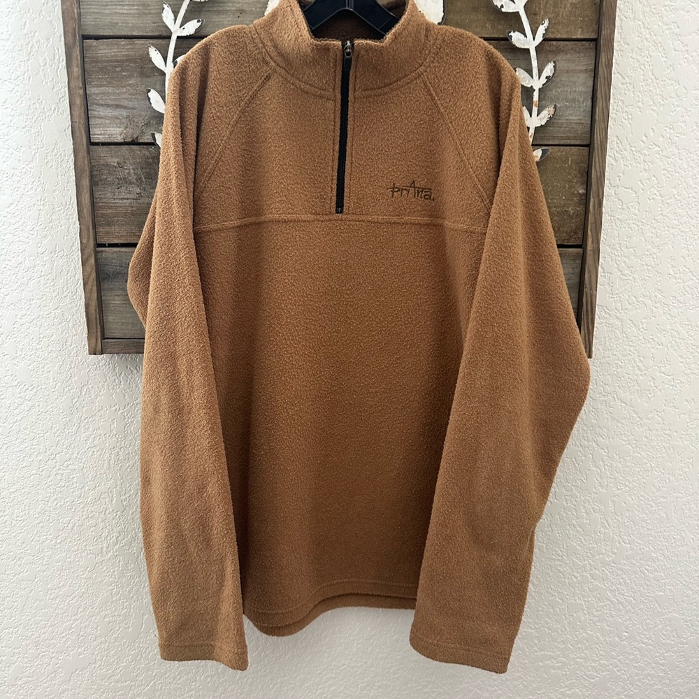 PRANA Pull Over Fleece Brown Tan Yellow 1/4 Zip Men Size XL